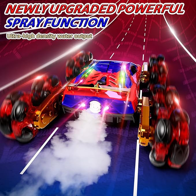 8WD Remote Control Car, 2.4Ghz RC Cars with Spray & Cool Light, Kids Toys Electroplating Process Transform Drift Climbing Car, Boys Toys for Age 4-6 7 8-13 Year Old (red-Blue)