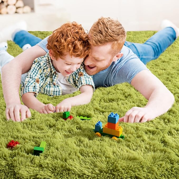 Ompaa Fluffy Rug, Super Soft Fuzzy Area Rugs for Bedroom Living Room - 4' x 6' Large Plush Furry Shag Rug - Kids Playroom Nursery Classroom Dining Room Decor Floor Carpet, Green