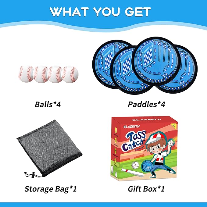 Toss and Catch Soft Ball Game Set Toys for Kids 3 4 5 6 Boy Girl, Toddler Baby Beginner Sticky Baseball Softball Catcher Glove Mitt Pad Paddle, Outdoor Indoor Tennis Ball Catching Sports Toys