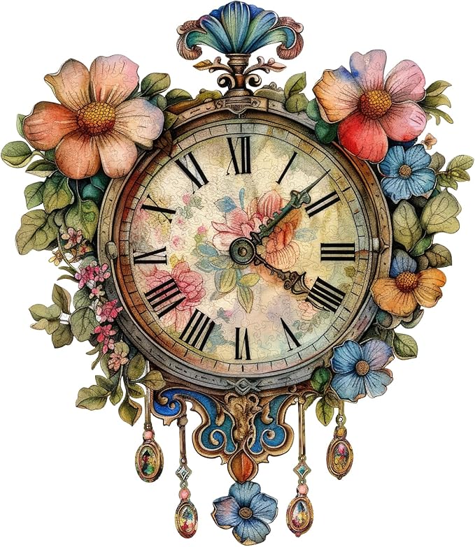 Wooden Puzzle for Adults, Wall Clock Jigsaw Puzzles 200 Piece, Unique Shapes Family Reunion Puzzle for Adults and Kids, Beautiful Package, Best Gift for Family Friends Medium 11.2 * 15.21in