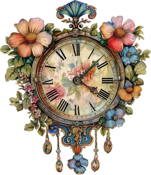 Wooden Puzzle for Adults, Wall Clock Jigsaw Puzzles 200 Piece, Unique Shapes Family Reunion Puzzle for Adults and Kids, Beautiful Package, Best Gift for Family Friends Medium 11.2 * 15.21in