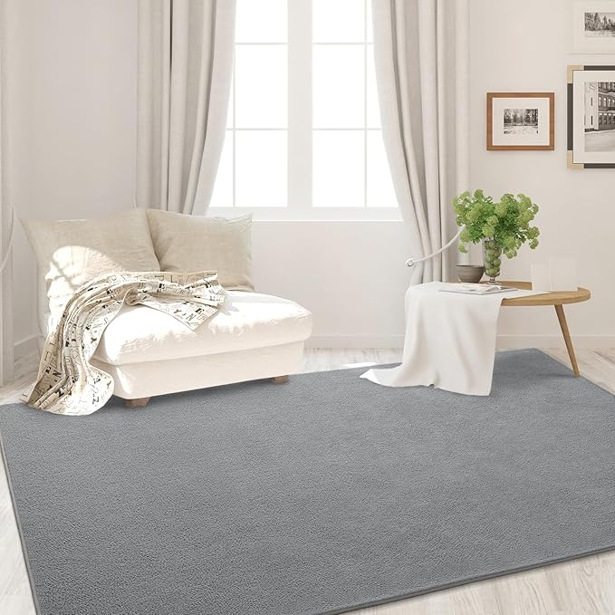 FlyDOIT Area Rugs for Bedroom Living Room, 7x10 Grey Super Soft Comfy Thickened Memory-Foam Indoor Carpets, Modern Aesthetic Minimalist Carpet for Boys Girls Adults Apartment Nursery Home Décor