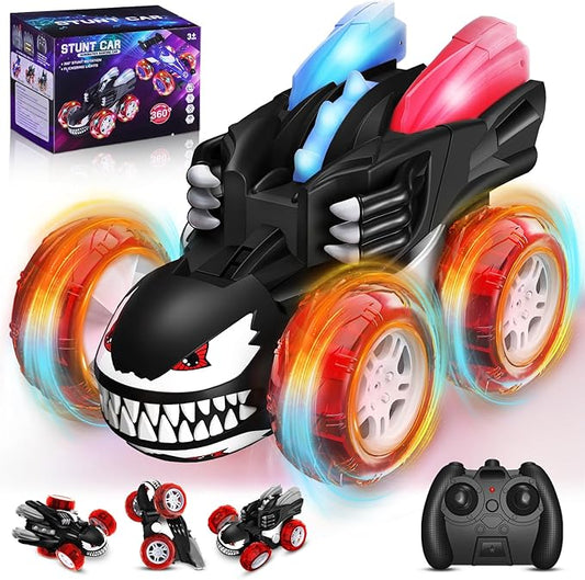 Remote Control Car for Boys, 2.4GHz 4WD RC Stunt Cars with 360° Flips, LED Lights Cool Toys, Rechargeable USB-C, Monster Toy, Birthday Gift for Kids Boy Ages 3-8