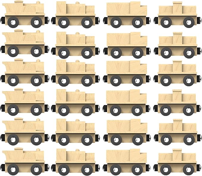 24 Unpainted Engines for Wooden Railway Compatible with Thomas, Chuggington, Brio, Great for Birthday Party Train Theme (24 Engine)