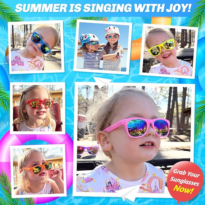 GINMIC Kids sunglasses bulk, Kids Sunglasses Party Favor, 24Pack Neon Sunglasses with UV400 Protection for Kids, Boys and Girls Age 3-8, Goody Bag Favors, Great Gift for Pool, Birthday Party Supplies