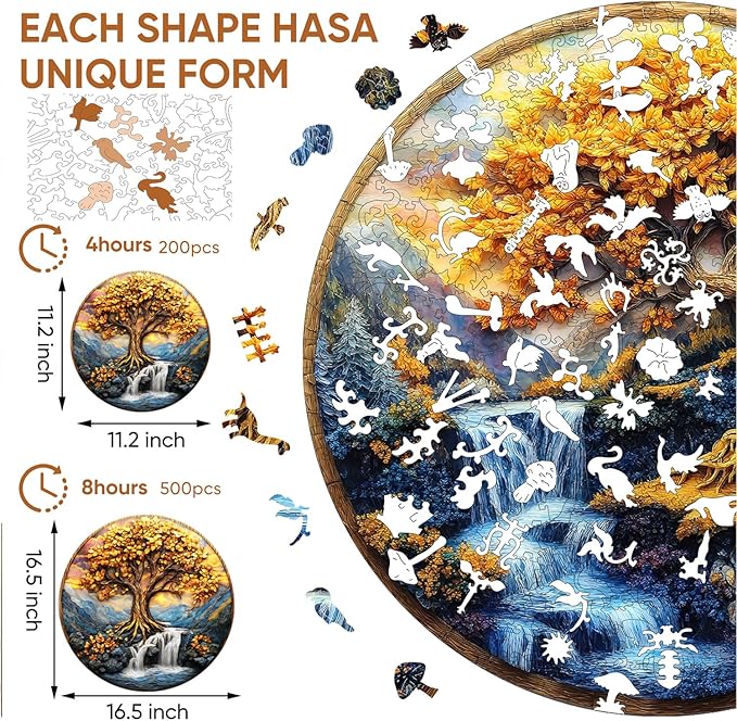 Wooden Puzzles for Adults, Tree of Life Waterfall River Wooden Jigsaw Puzzles 500pcs,16.5x16.5in, Royal, Unique Shape Adult Puzzles,Irregular Creative for Adults and Kids Family Game