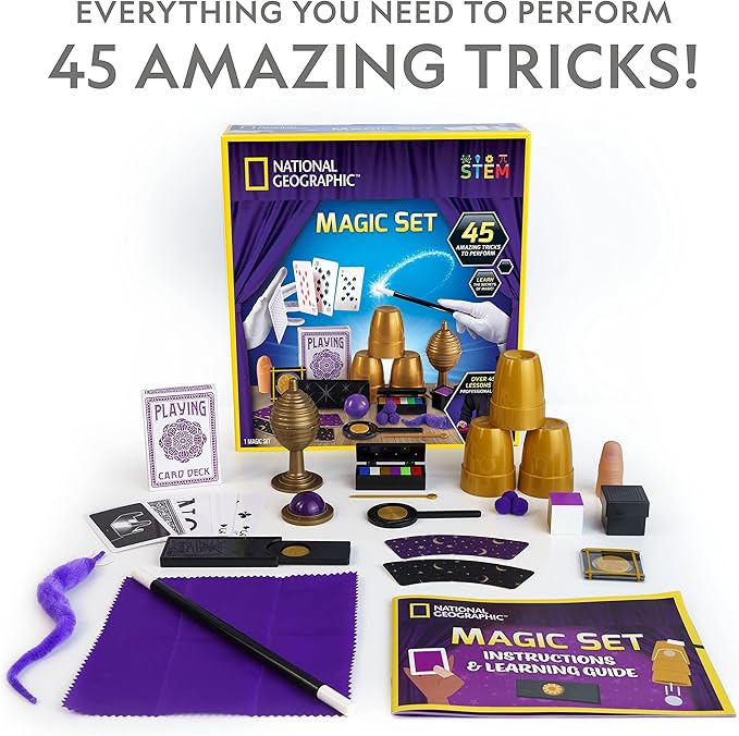 National Geographic Kids Magic Set - 45 Magic Tricks for Kids to Perform with Step-by-Step Video Instructions for Each Trick Provided by a Professional Magician, Toys for Boys and Girls