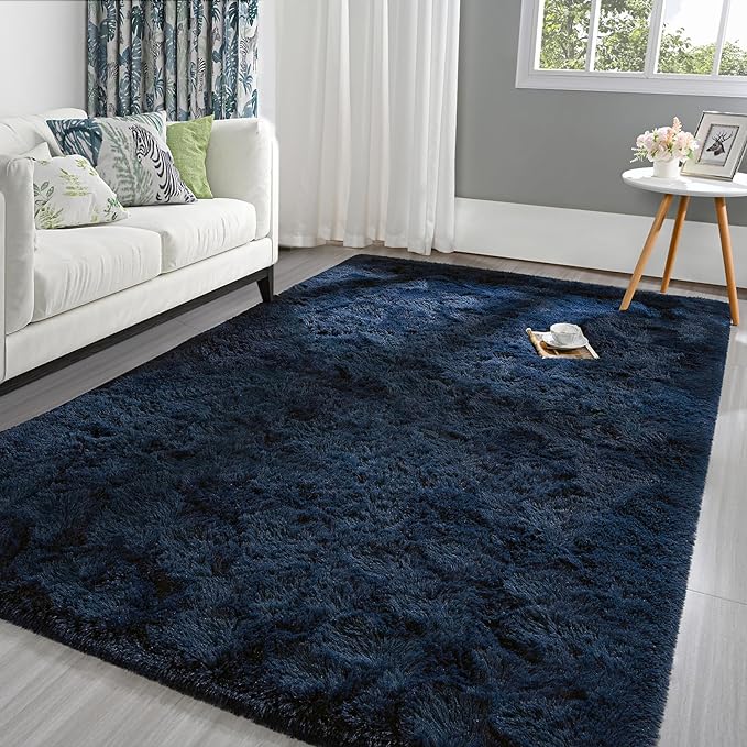 Pettop Fluffy Navy Blue Rug for Bedroom Living Room, 6x9 Feet Super Soft Shaggy Plush Fuzzy Rugs for Girls Kids Boys, Non-Slip and Washable Rug for Nursery Classroom, Carpet for Rooms Decor