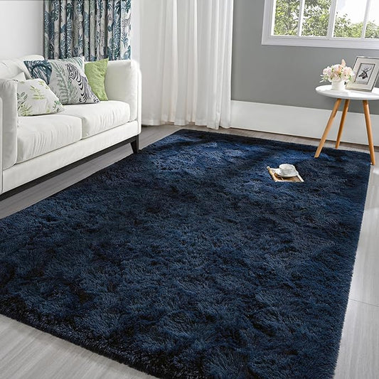 Pettop Fluffy Navy Blue Rug for Bedroom Living Room, 6x9 Feet Super Soft Shaggy Plush Fuzzy Rugs for Girls Kids Boys, Non-Slip and Washable Rug for Nursery Classroom, Carpet for Rooms Decor