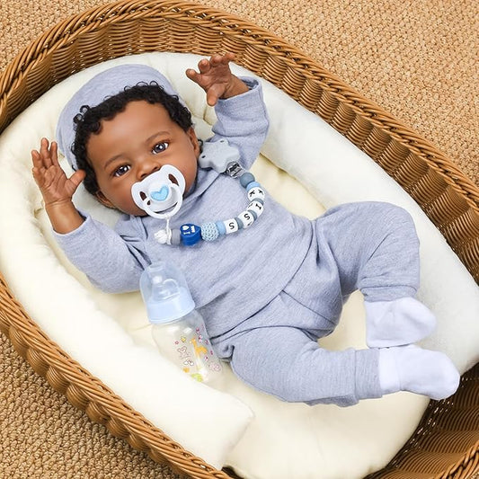 WOOROY Realistic Reborn Baby Dolls Black Boy, 20 Inch African American Newborn Boy Doll, Lifelike Weighted Soft Body, Christmas Birthday Gift for Kids Age 3 +