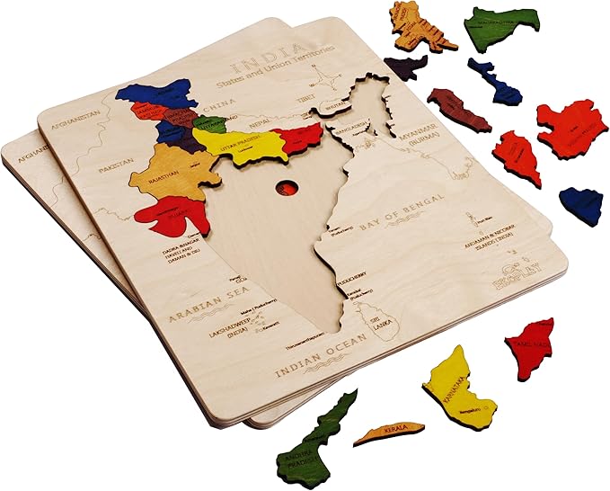 Wooden India Map Jigsaw Puzzle for Kids, 22 Pieces, Learning & Educational Toy Gift for Ages 3+