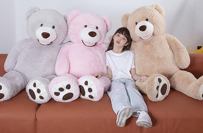 MorisMos Smile Giant Teddy Bear, 51inch Large Stuffed Bears with Big Footprints, Big Stuffed Animals Cuddly Plush Gifts for Girlfriends, Boyfriend, Pink