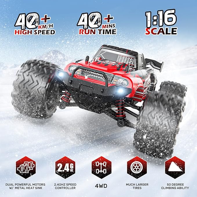 DEERC 9500E 1:16 Scale All Terrain RC Car, 4x4 High Speed 40 KPH RC Truck, 2.4Ghz Remote Control Truck with 2 Batteries, Off-Road Monster Truck for Adults Kids