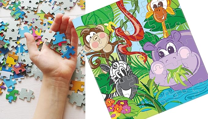 JA-RU Mini 48 Piece Puzzles for Kids Ages 4-8 Years & Up (24 Pack Assorted) with Resealable Travel Bag. Animal Puzzle Party Favors. Jigsaw Puzzles for Preschoolers. 6770-24s