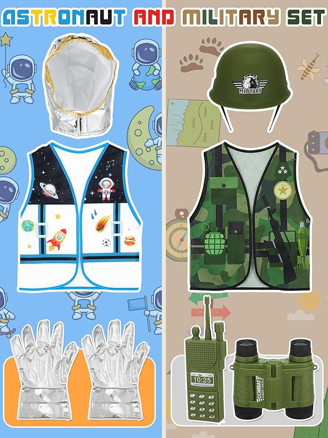 Hungdao 6 Sets Kids Boys Girls Dressing up Costumes, Toddler Dressing up and Pretend Play for Age 6-10 Dress up Firefighter, Construction Worker, Explorer, Astronaut, Cowboy, Policeman