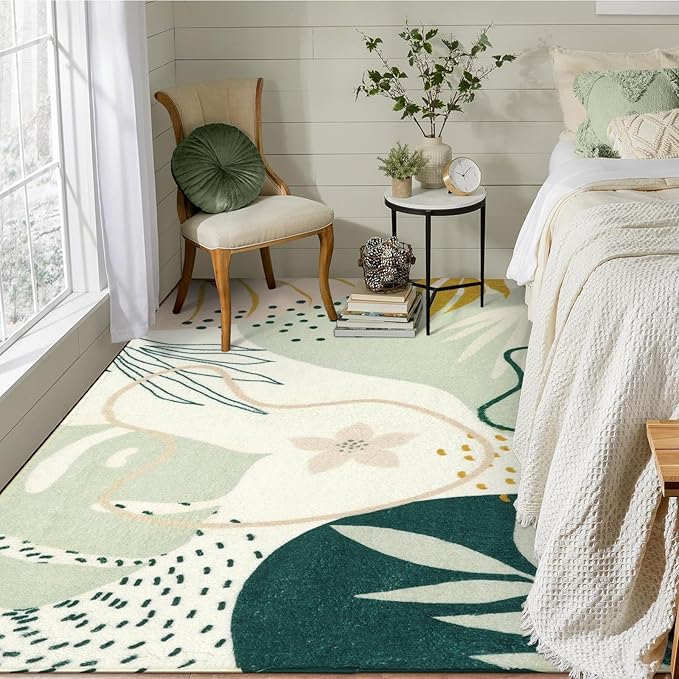 Lahome 4x6 Washable Lightweight Non-Slip Boho Botanical Print Rug - For Living Room, Bedroom, Dining Room