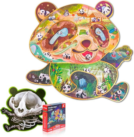 HAS Floor Puzzles for Ages Kids 4+, 48 PCS Double-Sided Giant Panda Puzzles, Unique Large Pieces Irregular Shape Jigsaw Puzzle for Children