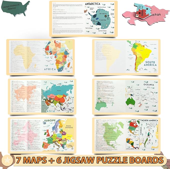 Geography Puzzle Book with Mnemonics | Magnetic World Map Puzzles for Kids & Adults (Ages 6+) | Learn Countries & Capitals with 154 Country-Shaped Puzzles, 200 Memory Tricks & 7 Maps