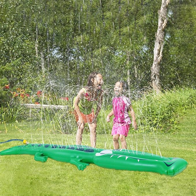 96" x 13" Extra Large Crocodile Sprinkler for Kids - Outdoor Toys Kids Toddler Water Sprinkler for Yard, Attaches to Garden Hose, Durable Inflatable Splashing Fun Toys for Garden Lawn