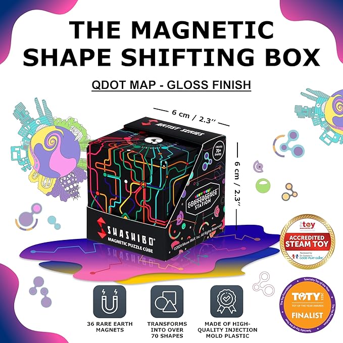 SHASHIBO Meow Wolf Shape Shifting Box - STEM Magnetic Fidget Cube That Transforms Into Over 70 Shapes, Download Fun in Motion Toys Mobile App (QDOT Map)