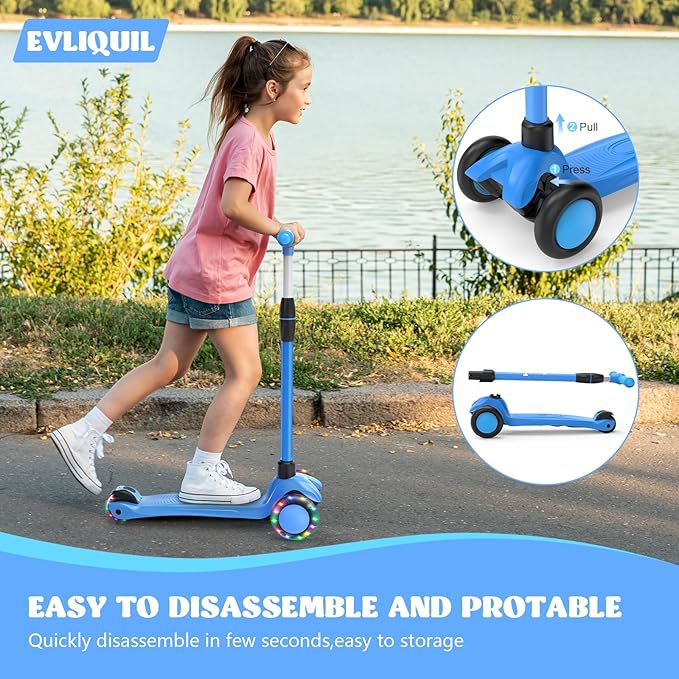 Kids Scooter,LED Lighted Wheels and 3 Adjustable Height Handlebars Scotters for Kids 3-12,3 Wheel Toddler Kick Scotter for Boys & Girls up to 132 Lbs.