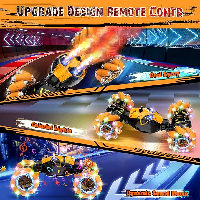 Remote Control Stunt Car Toys: Christmas Birthday Gifts for Boys Toys Ages 6-12 - 2.4Ghz Gesture Sensing Remote Control Cars with Light and Music Spray - 8WD Drift 360° Rotating RC Car for 7-14