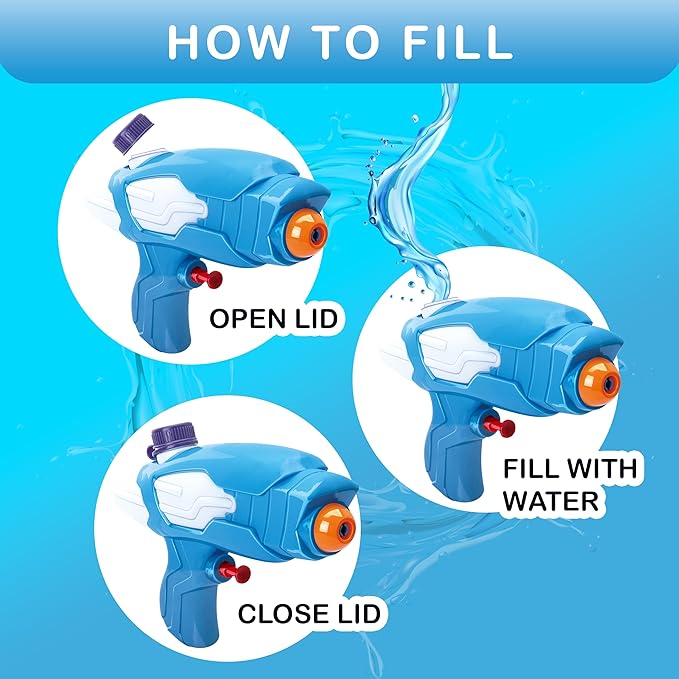 Water Squirt Gun - High Velocity Easy Refill Toy Water Gun - Water Guns for Kids - Water Pistols for Kids - Water Gun Set - Squirt Guns (12, Mix 12 Colors)
