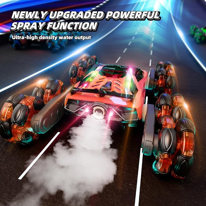8WD Remote Control Car, 2.4Ghz RC Cars with Spray & Cool Light, Kids Toys Electroplating Process Transform Drift Climbing Car, Boys Toys for Age 4-6 7 8-13 Year Old