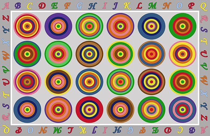 HUAHOO Small Classroom Rug Elementary Preschool Learning Carpet Seating Rug for Kids Room with Non-Slip Backing, 5' x 7'6", Rainbow Circles Gray