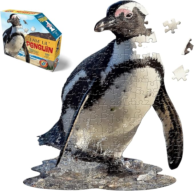Madd Capp Puzzles Jr. - I AM Lil’ Penguin - 100 Pieces - Animal Shaped Jigsaw Puzzle
