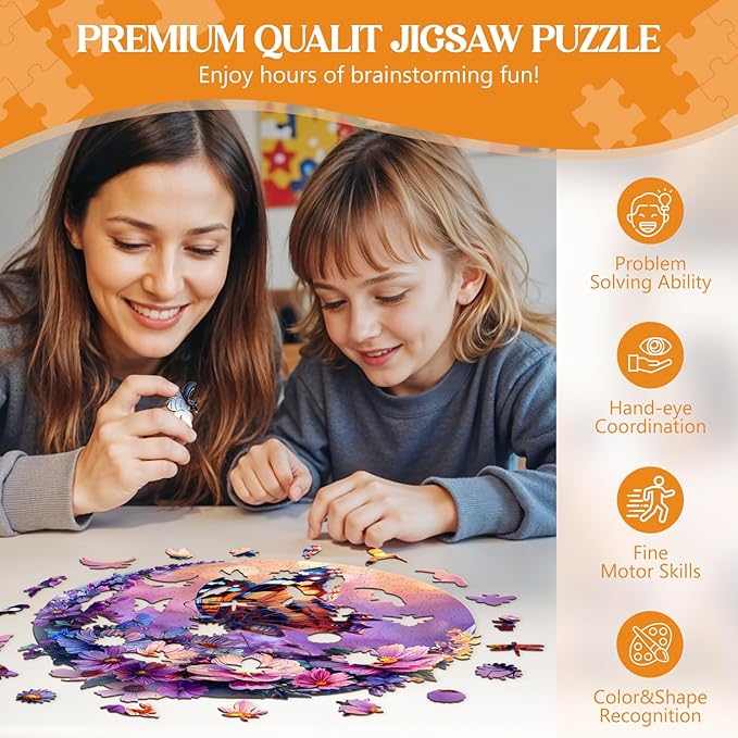 Wooden Puzzles for Adults, Wooden Jigsaw Puzzles for Adults, Butterfly and Moon-1 Unique Shaped Wood Puzzles Adult, Birthday Gifts for Friends Family Game, Home Decor (8.5 * 8.5in 100pcs)