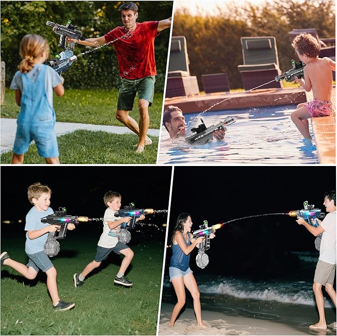 Automatic Electric Water Gun with Light Up, 26-32 FT Long Range Powerful Squirt Guns with 800CC Large Capacity for Adults Kids, Water Blaster Pistol Outdoor Summer Toys for Pool Beach Party