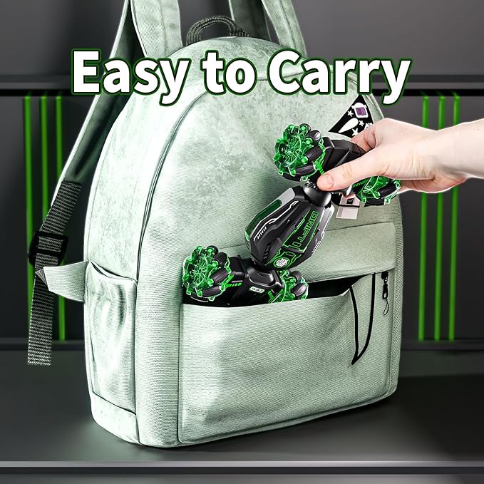 Remote Control Car, 2.4GHz 4WD Gesture Sensing RC Stunt Car, Drift Hand Controlled Twist Cars with Light & Music, Cool Birthday Gifts for Kids Boys Toy Age 6 7 8 9 10 11 12 Years Old(Green)