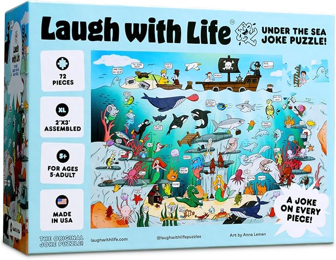 72 Piece Under The Sea Joke Floor Puzzle for Kids – Fun Educational Puzzle with a Joke on The Back of Every Piece – Made in USA – Perfect for Ages 6+, XL Puzzle Size Assembled 24" x 36"