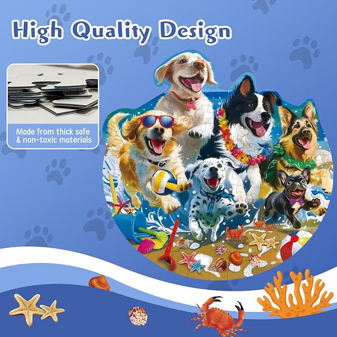 Puzzles for Kids Ages 4-6, 100 Piece Puppies Kids Floor Puzzles with Beach & Marine Animals, Perfect 7 Year Old Boys Girls Gifts, Large Jigsaw Puzzles for Children's Learn and Play
