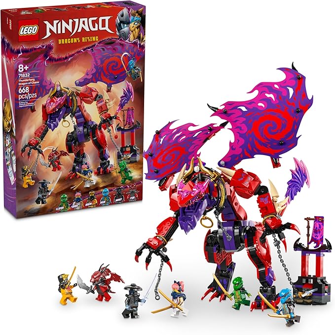 LEGO NINJAGO Thunderfang Dragon of Chaos Building Toy for Kids Ages 8+ - Dragon Rising Playset with 6 Minifigures and Poseable Dragon Figure - Birthday Gift Idea for Boys and Girls - 71832