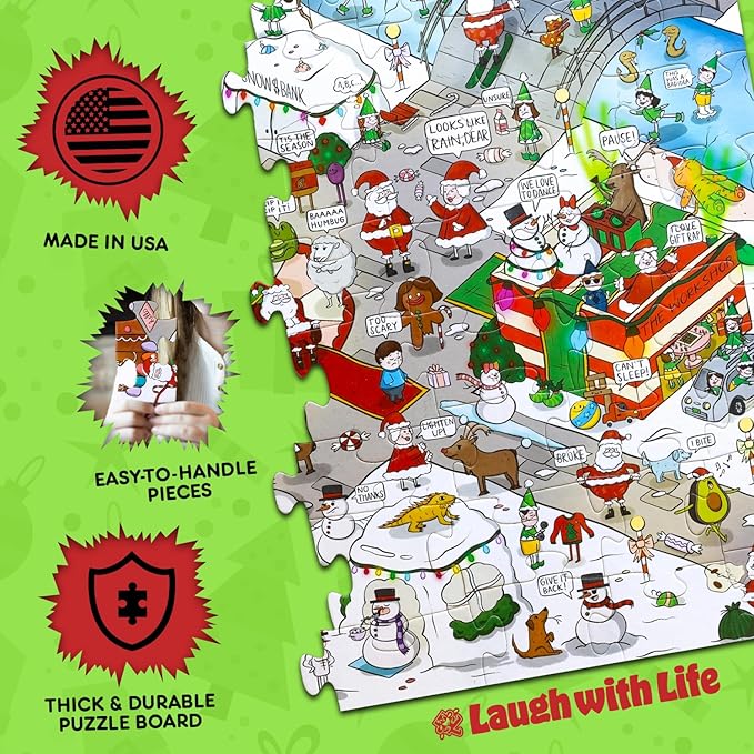 72 Piece Christmas-Themed Joke Floor Puzzle for Kids – Fun Holiday Puzzle with Family-Friendly Jokes on Each Piece – Made in USA – Perfect for Ages 6+, XL Puzzle Size Assembled 24" x 36"