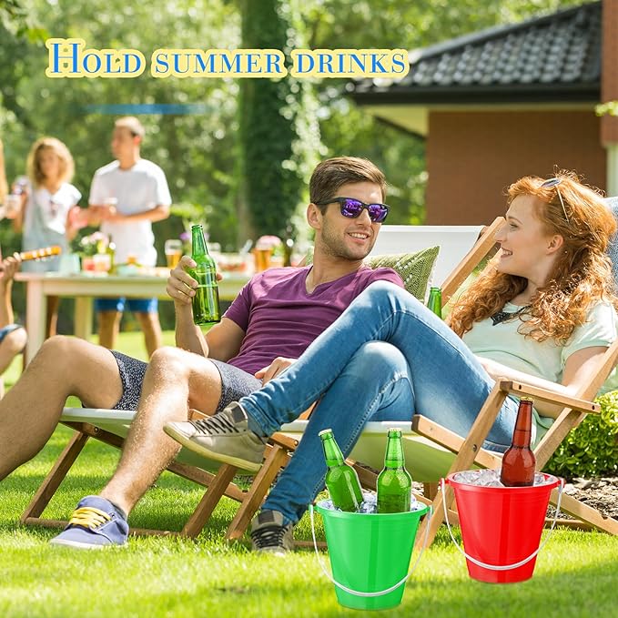 Sratte 24 Packs Beach Sand Buckets and Shovels Sets for Boys Girls, Plastic Beach Pails Sand Toys for Summer Pool Party Favors