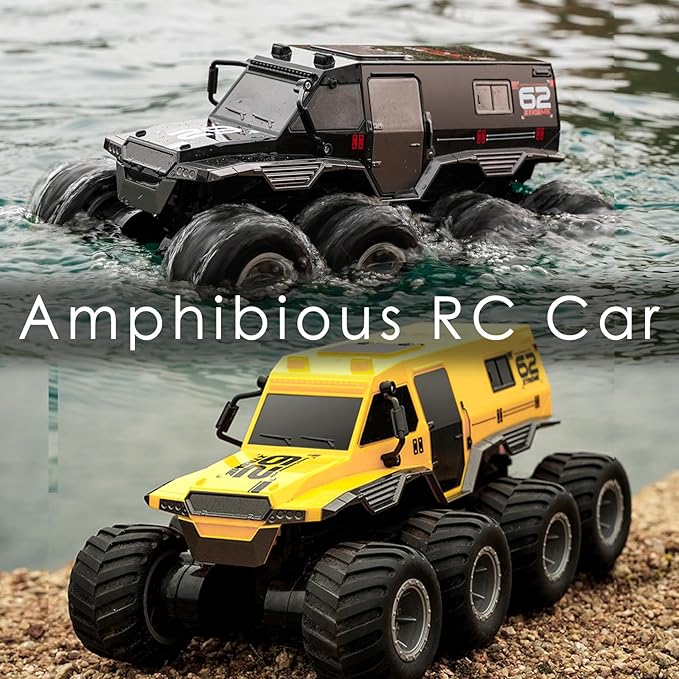 Amphibious RC Truck 1: 12 8WD, 2.4G Off Road Waterproof Large Remote Control Car for Boys, All Terrain RC Car Toys for 7 8 9 10 11 12 Year Old Boys/Girls 4+, Gift Birthday Christmas -Black