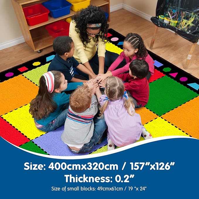 Booooom Jackson Classroom Rug Large Colorful Classroom Carpet with Non-Slip Backing, 10'4''x13' Children's School Seating Rug Elementary