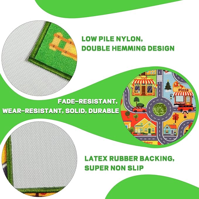 Car Rug for Kids, Car Play Mat Carpet, Extra Non-Slip Traffic Road Rug for Kids, City Map Educational Mat for Playroom Boys Bedroom Classroom (110X78.7 INCH, Four Season)