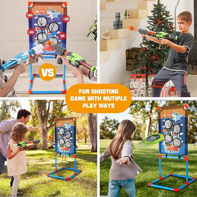 Shooting Games for Kids - 2 Player Air Guns, Shooting Target, 24 Foam Balls, Foam Darts, Oil-Tank Targets, Flying Discs - Shooting Toys Gifts for Boys Kids Adults Age 5 6 7 8 9 10 11 12+