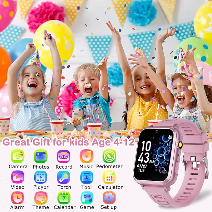 Cosjoype Smart Watch for Kids Age 4-12, 36 Puzzle Games Touchscreen Girls Watch with Video Camera Music Player Pedometer Flashlight, Kids Toys Christmas Birthday Gifts for Kids Age 5 6 7 8