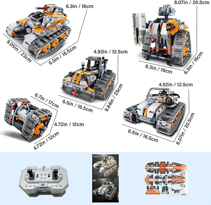 5 in 1 STEM Building Toys with LED Light, APP & Remote Controlled Cars Building, Robot/Tank/Bulldozer 552 Pcs, DIY Rechargeable Building Kit for Boys Girls, Science Learning Gifts for Age 6-12+ Year