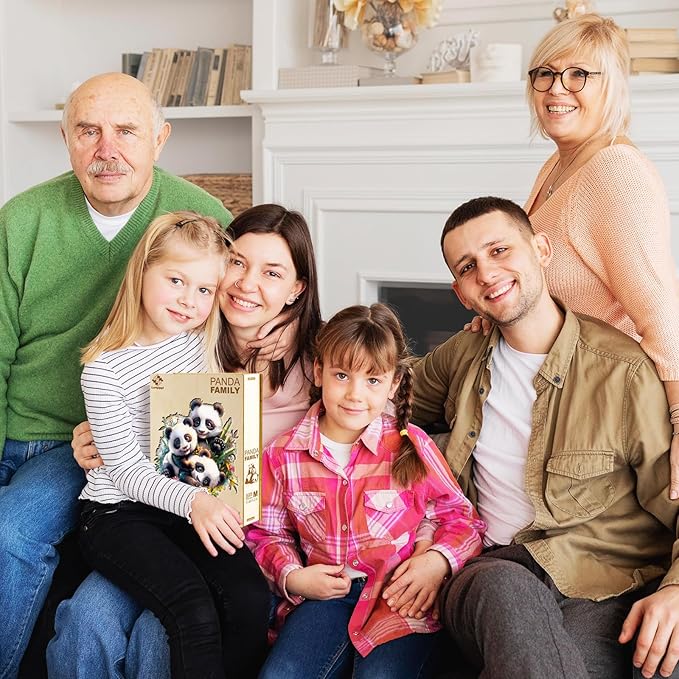 Wooden Puzzles for Adults, Panda Family Wooden Jigsaw Puzzles for Adults Kids, Unique Shaped Wood Puzzles Adult, Creative Birthday Gifts for Friends Family Game(8.5 * 8.3in 100pcs)