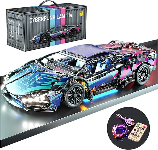 Sport Car Building Block Sets for Adults,Technical Race Car with LED Lights Collectible 1:14 MOC Model Engineering Toys Gifts for Boys Boyfriends Men Teens Age 8+ 8-12, 8-14,12 13 14