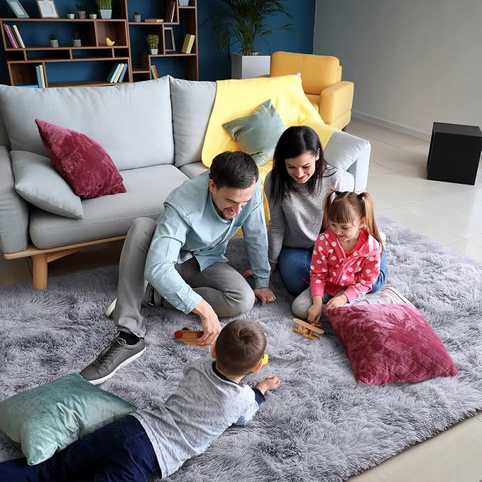 AROGAN Soft Rainbow Area Rugs for Girls Room 4x6 Feet, Fluffy Girls Bedroom Rugs, Princess Rug, Cute Colorful Carpet for Kids Teens Nursery Toddler, Grey