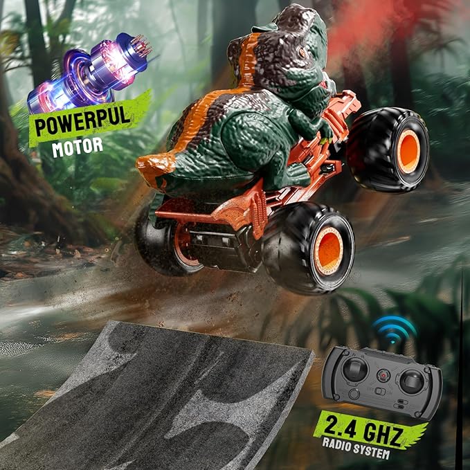 2.4GHz Remote Control Dinosaur Car Toys Gifts for 3-6 Year Old Kids, Remote Control Dinosaur Car Trucks Toys for Kids Boys 3-7 8-12