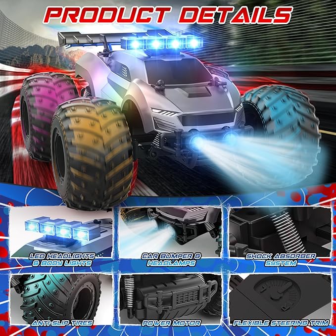 Remote Control Car - 20km/h 1:18 High Speed RC Cars Offroad with RBC &Headlights &Headlamps, 2.4GHz Toy Car Gift for 3 4 5 6 7 8 9 10-12 Year Old Boys Girls Kids