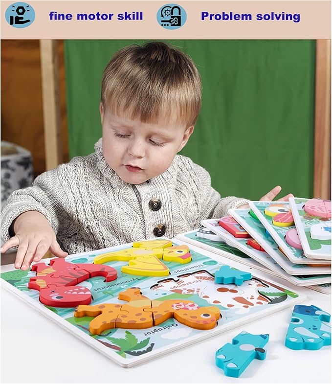 Wooden Toddler Puzzles Age 2-3,Montessori Toys for 2 3 Years Old Boys Girls, Jungle Puzzles for Toddlers 2-4, Toddler Toys Educational Learning Gifts for 2-3